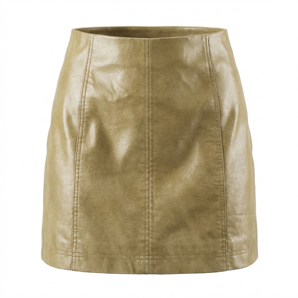 Free People Modern Femme Vegan Leather Olive Green Mini Skirt Size 6